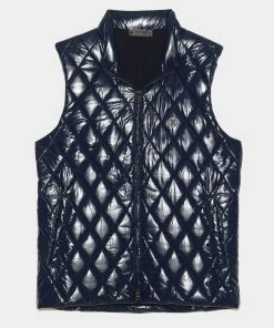 QUILTED POLISHED NYLON WOOL LINED SLIM FIT PUFFER VEST