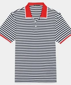 PERFORATED STRIPE RIB COLLAR TECH JERSEY SLIM FIT POLO