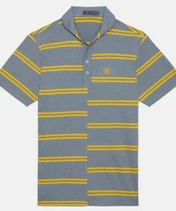 OFFSET STRIPE MODERN SPREAD COLLAR TECH PIQUÉ SLIM FIT POLO