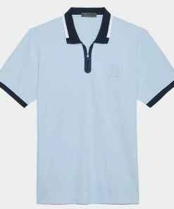 EMBOSSED LOGO QUARTER ZIP RIB COLLAR TECH PIQUÉ SLIM FIT POLO