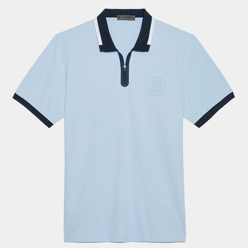 EMBOSSED LOGO QUARTER ZIP RIB COLLAR TECH PIQUÉ SLIM FIT POLO