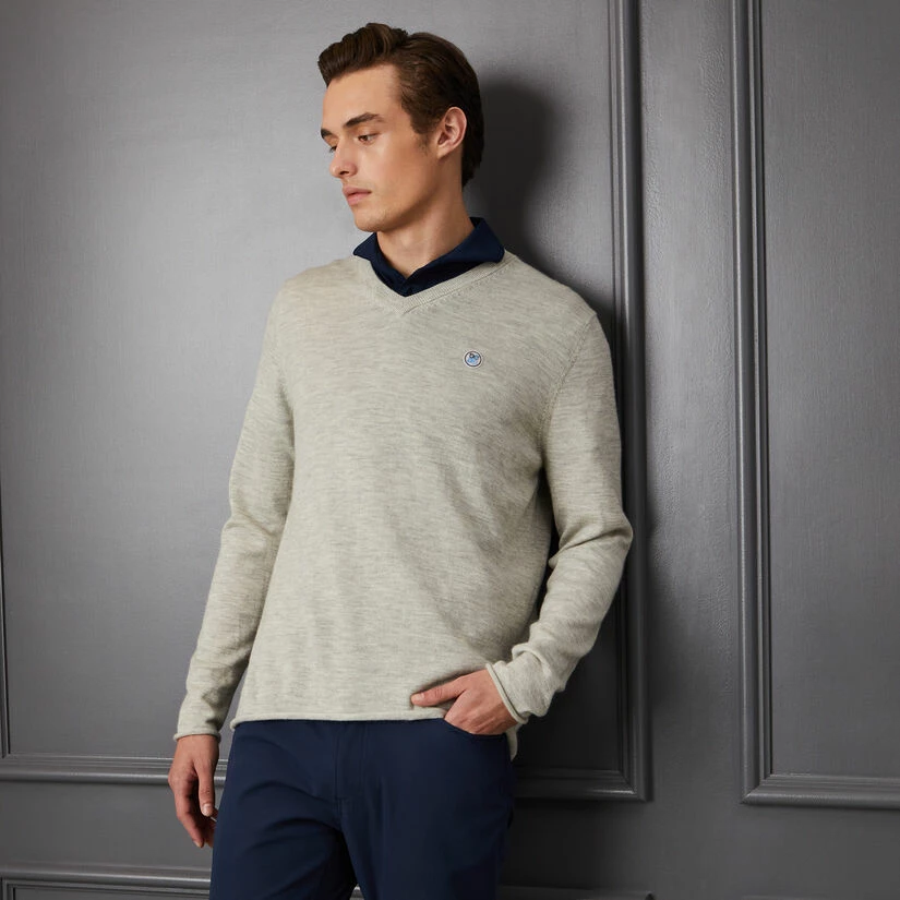 CONTRAST V NECK SLIM FIT CASHMERE SWEATER - Image 2