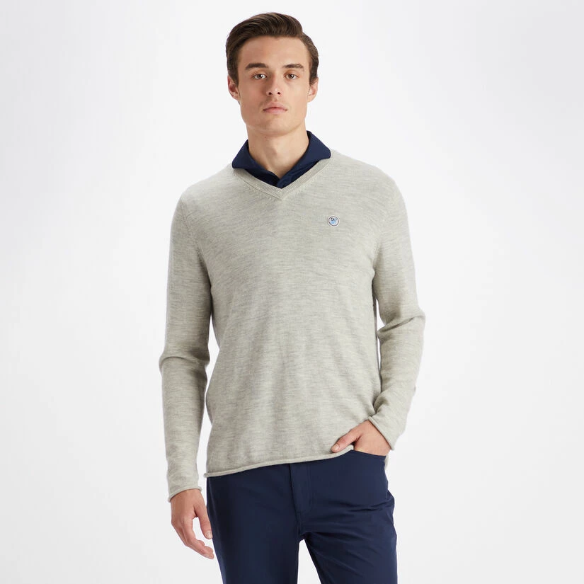 CONTRAST V NECK SLIM FIT CASHMERE SWEATER - Image 3