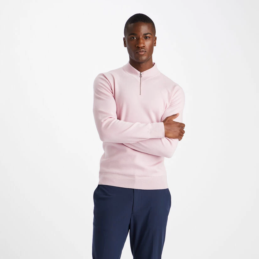 CONTRAST V NECK MERINO WOOL SLIM FIT QUARTER ZIP SWEATER - Image 3