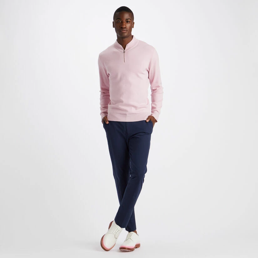 CONTRAST V NECK MERINO WOOL SLIM FIT QUARTER ZIP SWEATER - Image 4