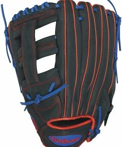 New Wilson Showtime Slowpitch Softball Gloves, Black, 13" RHT Black/Red/Blue