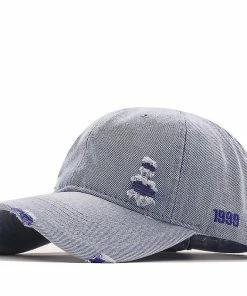 Qian Simple Candy Colors Snapback Women's Distressed Hole Embroidery Baseball Cap For Men Female Outdoor Leisure Cowboy Hat