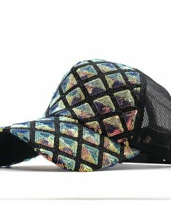 Qian Summer Women's Baseball Caps Sequins Hat Cotton Sun Visor For Girls Mesh Fishing Snapback Hip Hop Fashion Cap