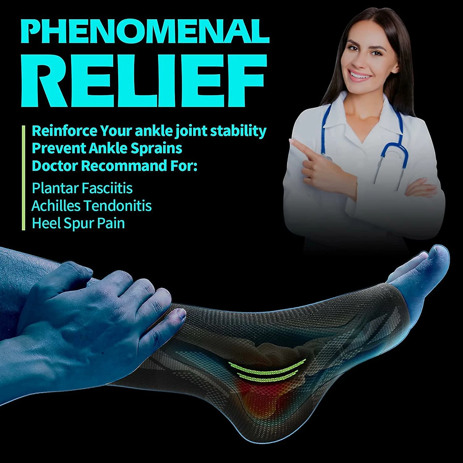 Ksalfye 1 Pair Ankle Brace Compression Ankle Sleeve For Sprained Ankle, Injury Recovery, Joint Painachilles Tendonitis Support, Plantar Fasciitis Sock Reduce - Image 3